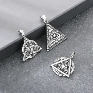 Vintage Eye of Horus and Viking triangle knot stainless steel pendants in silver finish