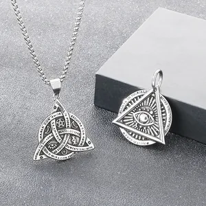 Vintage stainless steel Viking knot and Masonic All-Seeing Eye pyramid pendant necklace