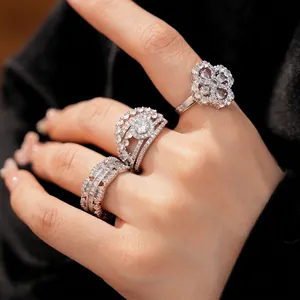 Luxury Copper Zirconia Flower Teardrop Hollow Open Ring For Women Elegant Adjustable Fashion Jewelry Finger Ring Gift
