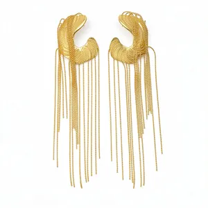 Luxury gold-plated irregular long tassel earrings with delicate hanging metal chains