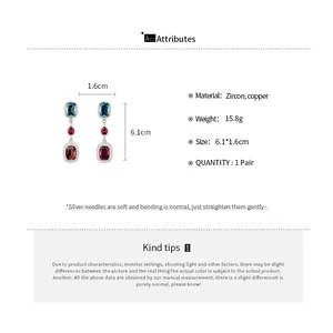 Product details of silver needle zircon drop earrings with size and weight info