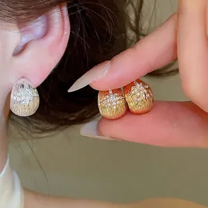 18K Gold Plated Copper Flower Stud Earrings With 925 Sterling Silver Earring Post Zirconia Inlaid Floral Earrings For Women Fashion Jewelry