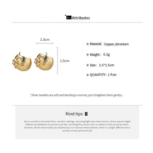 Detailed product specifications of gold floral stud earrings with dimensions and materials