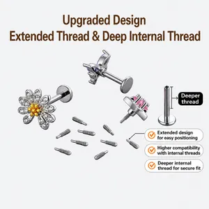 F136 Titanium Internally Threaded Labret Post Stud Accessories For Body Piercing Jewelry Parts For Men Women