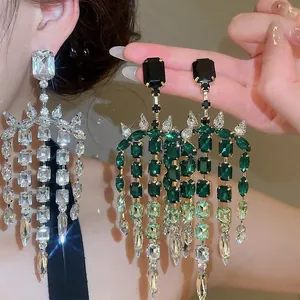 Orecchini a Nappa di Lusso Da Donna Strass Lucido Orecchini Pendenti Quadrati Con Perno in Argento Gioielli di Moda