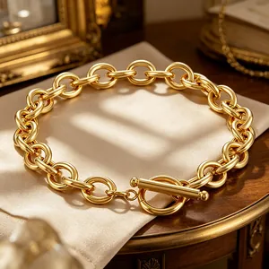Stainless Steel Toggle Clasp Chain Bracelet Fashion Geometric Heavy O Chain Hip Hop Punk Jewelry For Men Women