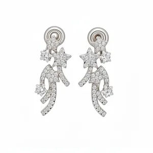 Silver shooting star ear clips paved with sparkling white cubic zirconia stones