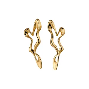 Elegant gold irregular hollow abstract stud earrings featuring a unique fluid design