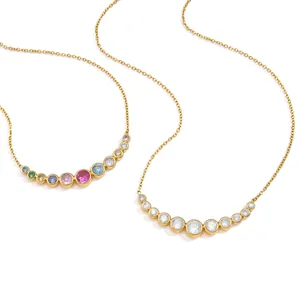 Elegant gold-plated titanium steel necklace set with colorful and clear zircon stones