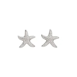 Elegant silver-plated starfish stud earrings with sparkling cubic zirconia pavé stones