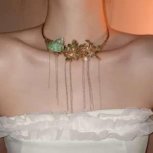 Exaggerated metal flower conch tassel choker with pearls for luxury niche styling