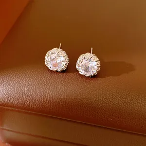 Vue détaillée d'élégantes boucles d'oreilles clous en argent serties de zircons