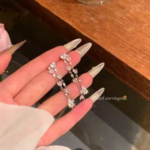 French Style Zirconia Heart Teardrop Tassel Ear Clips Non-Pierced Copper Silver Plated Elegant Dangle Earrings For Women Jewelry
