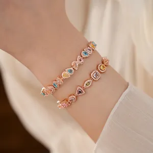 Exquisite 18k rose gold plated bracelets featuring colorful multi-shape zircon stones