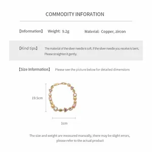 Detailed dimensions and product specifications of 18k gold plated zircon geometric bracelet