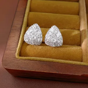 Luxury teardrop stud earrings with pavé cubic zirconia and silver needles