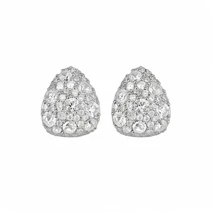 Elegant silver teardrop stud earrings pavé-set with sparkling clear cubic zirconia stones