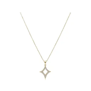 18K gold plated necklace featuring a sparkling zircon-studded four-pointed star pendant