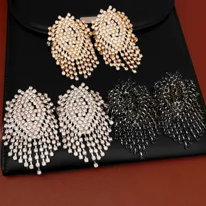 Luxury geometric tassel earrings with glittering rhinestones in three color variants