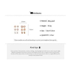 Ficha técnica detallada del conjunto de pendientes de perlas con medidas exactas.