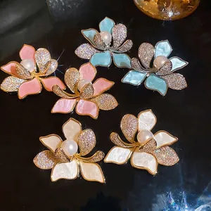 18K Vergoldete Blumen Ohrstecker Mit Silber Ohrringpfosten Elegante Perle Strass Blumen Ohrringe Für Damen Luxus Schmuck