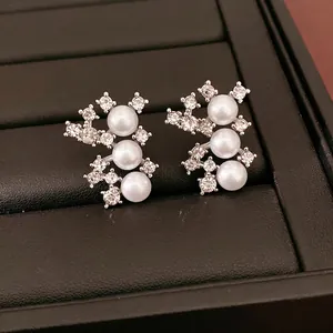 Boucles d'oreilles élégantes en perles et cristaux argentés de style palais vintage