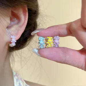 Sweet Alloy Drip Oil Flower Huggie Earrings Exquisite Floral Rhinestone Stud Earrings Small Niche Jewelry For Women