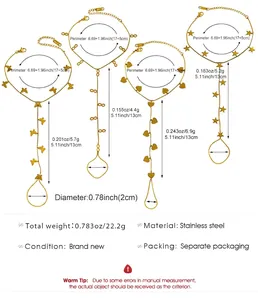 Detailed dimensions of stainless steel heart and butterfly finger chain hand harness