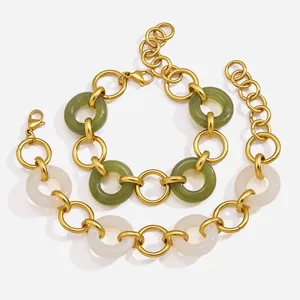 European Luxury Stainless Steel Resin Linked Bracelet For Women Geometric Round Circle Gold Chain Elegant Fashion Jewelry Accessories