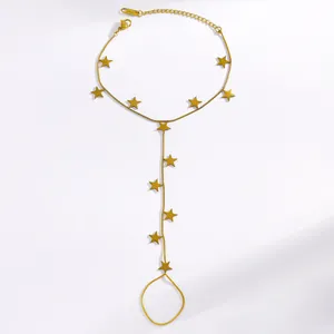 Detailed view of elegant gold stainless steel star hand harness slave bracelet for women