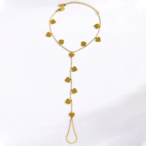 High quality gold plated stainless steel heart charm hand chain finger bracelet detail view