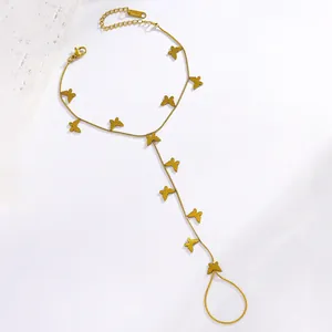Elegant gold butterfly hand chain bracelet made of durable stainless steel for women