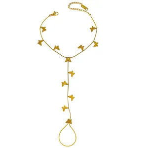 Elegant gold-plated stainless steel butterfly finger bracelet and hand chain jewelry set