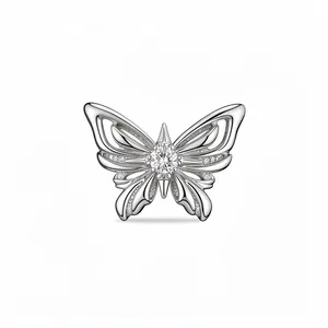 Elegant silver butterfly necklace with central round zircon and pavé wing details