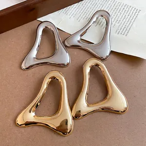 European vintage hollow triangular metal stud earrings in gold and silver finish
