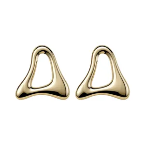 Retro hollow triangular gold metal stud earrings with smooth finish for women