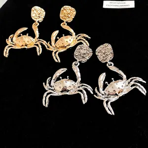 European And American Exaggerated Crab Drop Earrings Alloy Rhinestone Ocean Style Fashion Statement Jewelry For Women