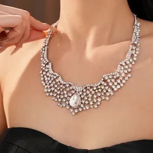 Vintage crystal teardrop necklace with intricate flower pattern for women