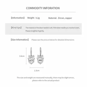 Spécifications techniques détaillées des boucles d'oreilles nœud zircon, poids 9,2g, long 3,6cm.