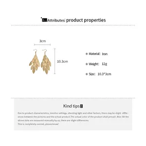 Product details for vintage gold leaf tassel drop earrings with size and weight