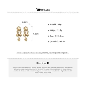 Detailed technical specifications for retro gold-tone pleated metal tassel drop earrings