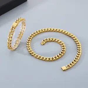Goldenes Miami Panzerketten-Halsketten- und Armband-Set für Herren, Hip-Hop-Schmuckset