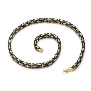 Bicolor Gold und Schwarz Edelstahl Byzantinische Kaiser-Halskette im Hip-Hop-Stil