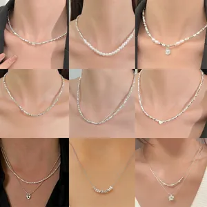 French style pearl and silver heart necklace collection for elegant women's jewelry