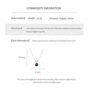 Detailed specifications of a green zircon necklace with a V-shaped geometric element
