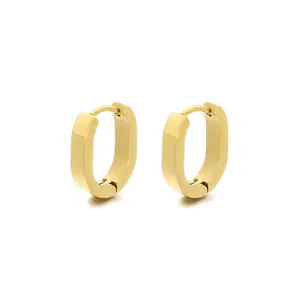 Minimalist U-shaped 18k gold plated stainless steel hoop earrings for daily wear.