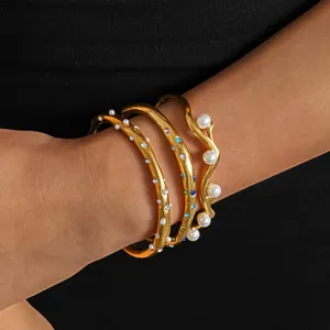 Ig Style Pearl Stainless Steel Rhinestone Inlay Bangles