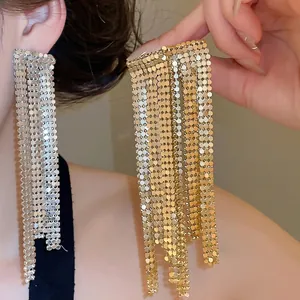 Luxurious Asymmetrical Long Tassel Earrings For Women Gold Silver Plated Copper Fringe Stud Earrings Elegant Party Jewelry