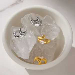 Exquisite gold and silver stainless steel earrings with teardrop zircon on crystals