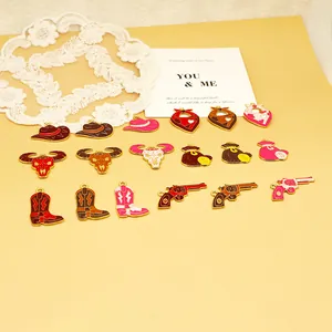 Detailed view of colorful Western cowboy alloy charms including boots and revolvers.